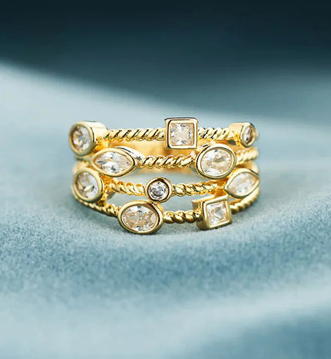 Layered Classic Brass Geometric Ring Minimal Fashion Women's Statement Finger Jewelry Daily Wear