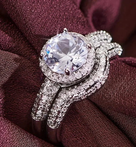Flower Couple Ring Set Classic Fashion Wedding Bridal Rings Elegant Copper Jewelry