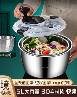 304 Vegetable Salad Dehydrator Kitchen Vegetable Washing Hand Dryer Double-Layer Drain Vegetable Washing Basin Fruit and Vegetable Dryer