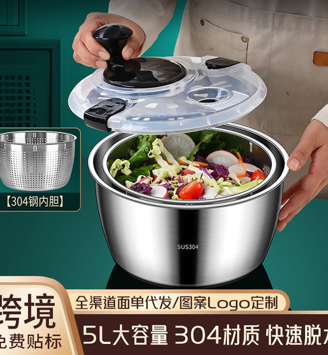 304 Vegetable Salad Dehydrator Kitchen Vegetable Washing Hand Dryer Double-Layer Drain Vegetable Washing Basin Fruit and Vegetable Dryer