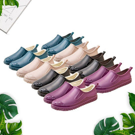 Thickened New Rain Boots Women's Four Seasons Yuanbao Shallow Water Shoes Middle-aged Short Tube Waterproof Non-slip fleece-lined Warm Rubber Rain Boots
