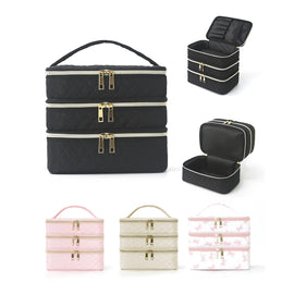 Feihong Cross-Border Three-Layer Cosmetic Bag Large Capacity High-Value Portable Toiletry Bag Portable Travel Makeup Storage Bag