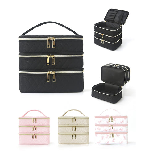 Feihong Cross-Border Three-Layer Cosmetic Bag Large Capacity High-Value Portable Toiletry Bag Portable Travel Makeup Storage Bag