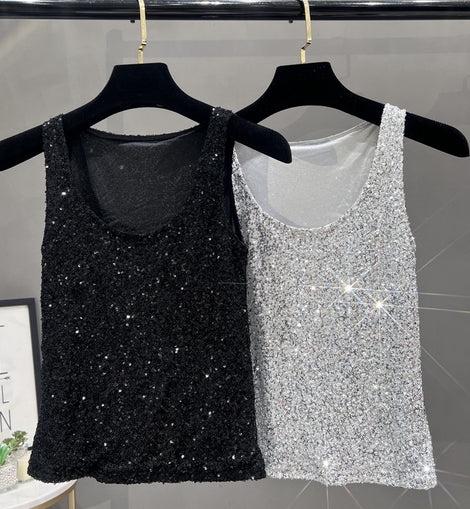 2024 Summer New Arrival Sequin Niche Stylike Camisole Women's Outer Wear Inner Sexy Sleeveless Top Base Shirt