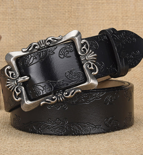 Cross-border European and American Women's Retro Belt Embossed Pattern Pin Buckle Belt Women's Ins Style All-match Simple Casual Pants Belt