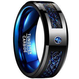 Tungsten Steel Ring Set with Black Dragon Pattern Blue Red and Green Carbon Fiber Men's Tungsten Steel Ring Ready for Dropshipping