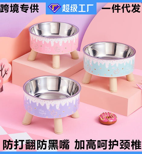 Pet Bowl Anti-overturning Cat Bowl Pet Stainless Steel Dog Bowl Cat Neck Protection High Foot Bowl Dog Food Utensils Cross-border New