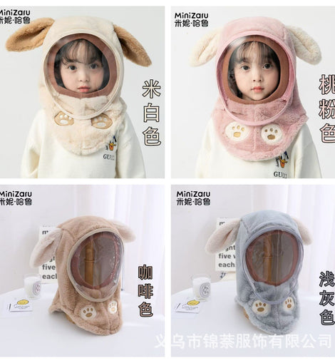 Children's Hat Winter New Style Baby Windproof Hat with Neck Warmer Integrated Hat Essential for Cycling Rabbit Hat