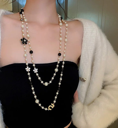 Light Luxury and High-End Multi-Layered Pearl Sweater Chain, Feminine, Simple, Long Autumn and Winter Necklace, Alloy Accessories, Jewelry