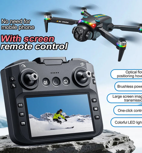 ZNLYRION K21MAX Foldable Brushless Drone With Screen Remote EIS Dual Electric Camera Optical Flow Hover Colorful LED Light RC Quadcopter