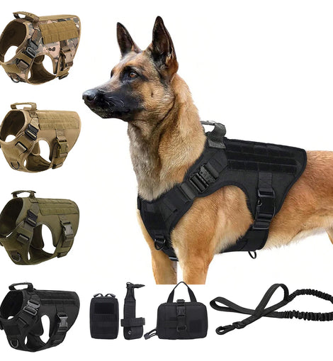 Tactical Dog Harness Collar Leash Molle Pouches For Medium Large Dogs Pet German Shepherd Training Walking Vest Dog Harnesses